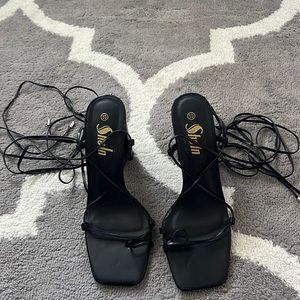 Black Tie-Up Heels